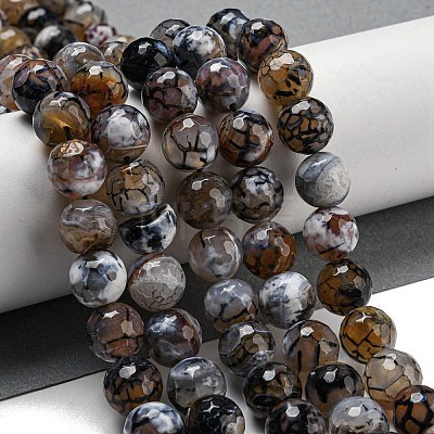 Faceted Natural Fire Crackle Agate Beads Strands G-F447-12mm-N08-1