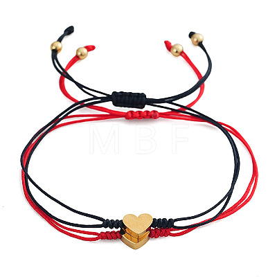 2Pcs Heart 304 Stainless Steel Bead Braided Bead Bracelets LR5598-2-1