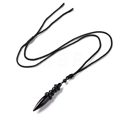 Gemstone Bullet Pendant Necklace with Nylon Cord for Women G-A210-06-1