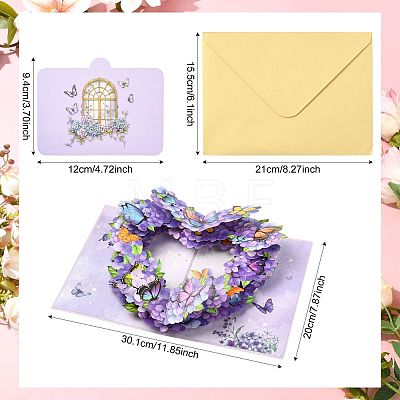 Pop Up 3D Heart Butterfly Bouquet Greeting Cards AJEW-FZC0001-06-1