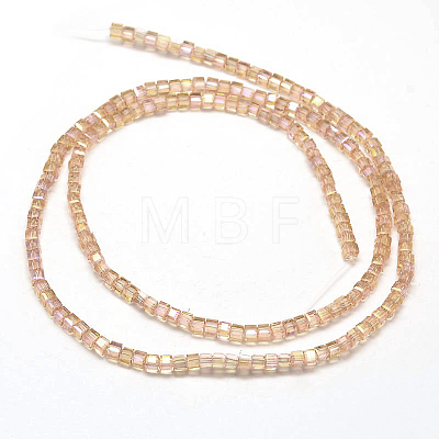 Faceted Cube Full Rainbow Plated Transparent Electroplate Glass Beads Strands EGLA-J133-FR07-1