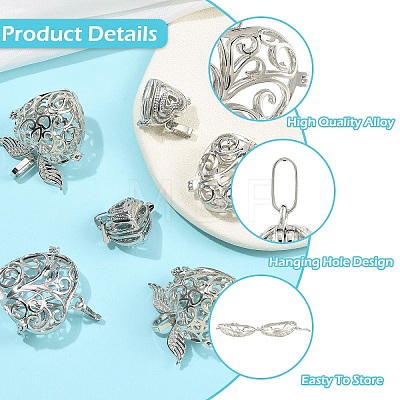 6Pcs 3 Styles Brass & Alloy  Bead Cage Pendants FIND-YW0011-82-1