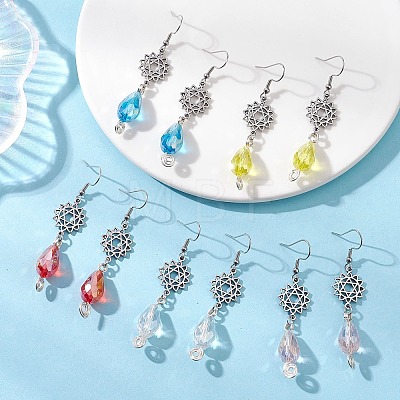 Teardrop with Flower Alloy Glass Dangle Earrings EJEW-JE06819-1