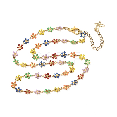 304 Stainless Steel Enamel Colorful Sunflower Link Chain Necklaces for Women NJEW-JN06104-1