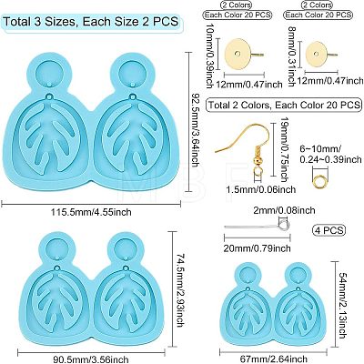 Olycraft DIY Leaf Dangle Stud Earrings Silicone Molds DIY-OC0003-96-1