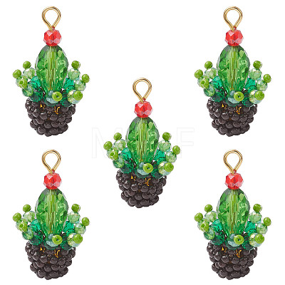 5Pcs Glass Seed Beaded Cactus Pendants PALLOY-SZ00064-1