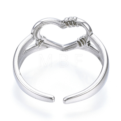 304 Stainless Steel Heart Open Cuff Ring RJEW-N040-23-1
