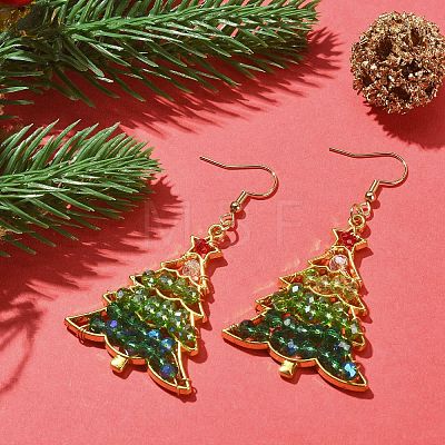 Glass Beaded Christmas Tree Dangle Earrings EJEW-JE05270-1