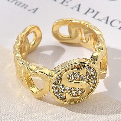 Brass Micro Pave Clear Cubic Zirconia Open Cuff Rings for Women RJEW-K289-02G-S-1