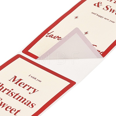 50Pcs Christmas Square with Word Merry Christmas Roll Stickers DIY-M070-03A-1