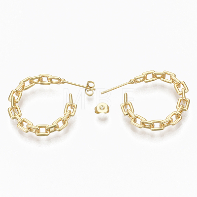 Semicircular Brass Cross Chain Stud Earrings EJEW-N015-02-1