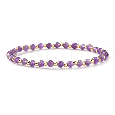 Natural Amethyst & Brass Round Beads Stretch Bracelets for Women VT5257-3-1