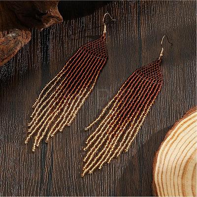 Bohemian Style Handmade Glass Seed Beads Tassel Stud Earrings JM2696-1
