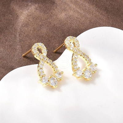 Brass Micro Pave Clear Cubic Zirconia Infinity Stud Earrings EJEW-F400-13G-1