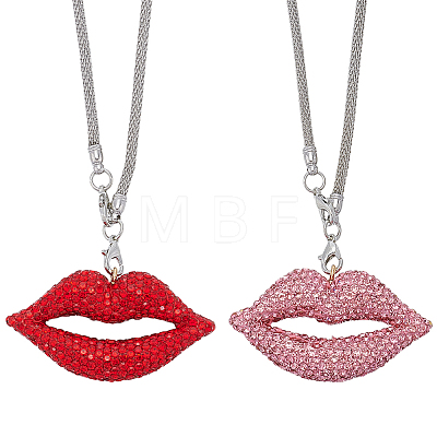 2Pcs 2 Colors Rhinestone Lip Pendant Decorations HJEW-CY0001-02-1