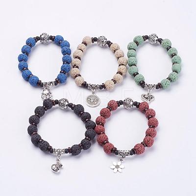 Dyed Natural Lava Rock Beads Stretch Bracelets BJEW-G567-27-1