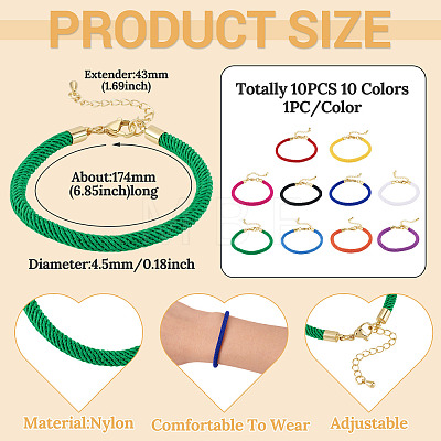 10Pcs 10 Colors Round Nylon Milan Cord Bracelet Making BJEW-TA0001-25-1