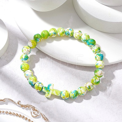 Round Synthetic Turquoise Beaded Stretch Bracelets for Womenm Men BJEW-JB11548-01-1