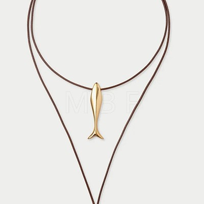 Ocean 304 Stainless Steel Fish Pendant Leather Cord Lariat Necklaces for Women WG28216-01-1
