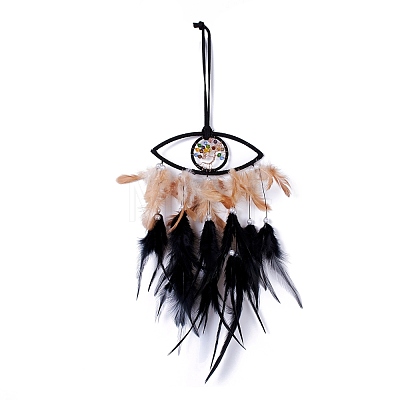 Handmade Eye & Tree of Life Woven Net/Web with Feather Wall Hanging Decoration HJEW-K035-02-1