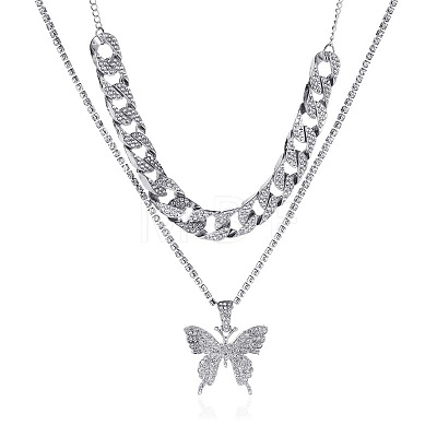 2Pcs Alloy Crystal Rhinestone Butterfly Pendant Necklaces for Women WG05CA5-03-1