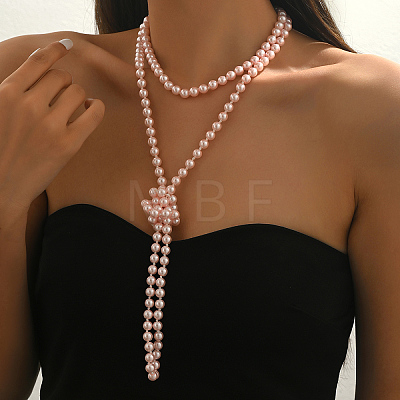 French Style 8MM Round Plastic Imitation Pearl Beaded Long Necklaces for Women EA7399-3-1