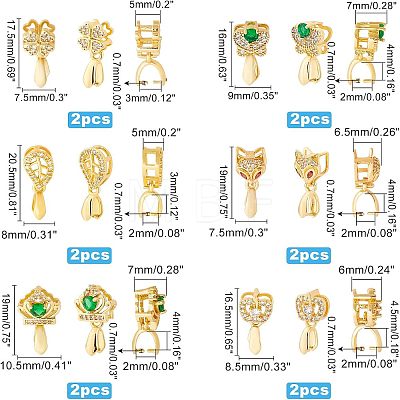 12Pcs 6 Style Brass Micro Pave Cubic Zirconia Ice Pick Pinch Bails KK-FH0003-66-1