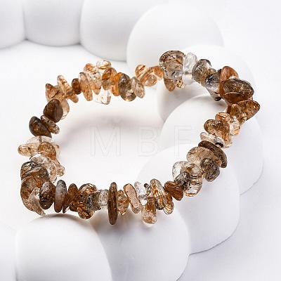 Natural Rutilated Quartz Chip Beaded Stretch Bracelets for Women Men BJEW-L038-01A-1