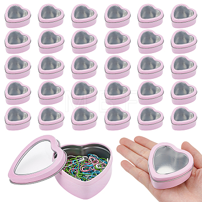 32Pcs Heart Shaped Iron Packing Boxes with Visible Window Lid CON-GO0001-17-1