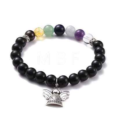 Natural Obsidian & Mixed Stone Round Beads Stretch Bracelet BJEW-JB07060-1