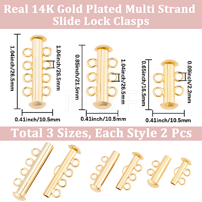 6Pcs 3 Styles Brass Slide Lock Clasps KK-BBC0027-56-1