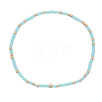 Minimalist Glass Seed Beads & Brass Beads Stretch Bracelets for Women BC0195-12-1