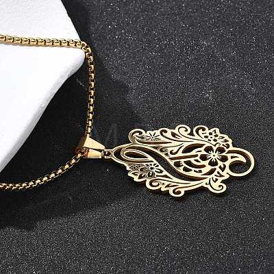 304 Stainless Steel Laser Cut Flower Musical Note Pendant Box Chain Necklaces for Women Men NJEW-E156-02G-1