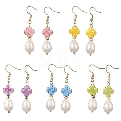Shell Pearl & Porcelain Beads Dangle Earrings EJEW-JE07202-1