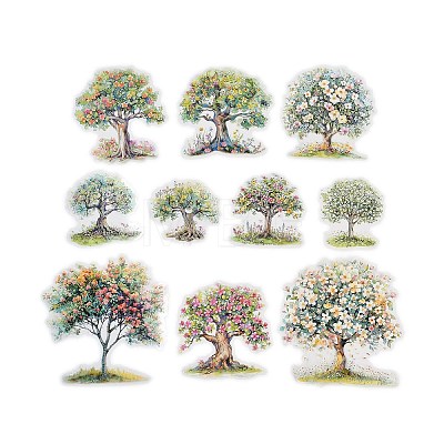 10Pcs 10 Styles Flower Tree Waterproof PET Stickers DIY-G121-03A-1