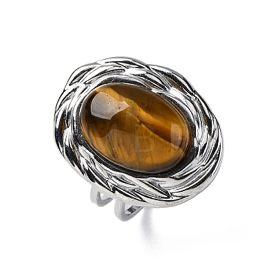 Oval Natural Tiger Eye Finger Rings RJEW-M063-01P-13-1