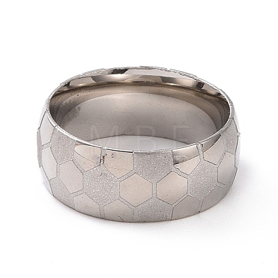 201 Stainless Steel Hexagon Pattern Finger Ring for Women RJEW-I089-15P-1