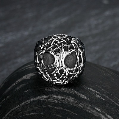 Retro 316 Stainless Steel Tree of Life Finger Rings FIND-PW0020-09G-1