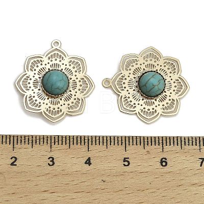 Brass Pave Dyed Synthetic Turquoise Flower Pendants KK-Z088-03G-01-1