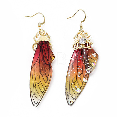 Resin Butterfly Wing Dangle Earrings with Clear Cubic Zirconia EJEW-G302-01G-1
