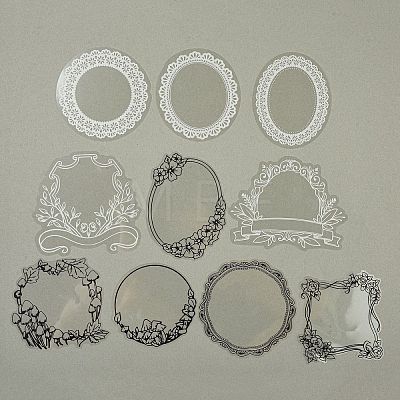 10Pcs 10 Styles Vintage Lace Waterproof PET Stickers Sets DIY-M066-05F-1