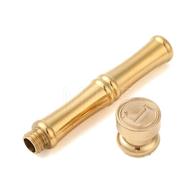 Golden Tone Brass Wax Seal Stamp Head with Bamboo Stick Shaped Handle STAM-K001-05G-L-1