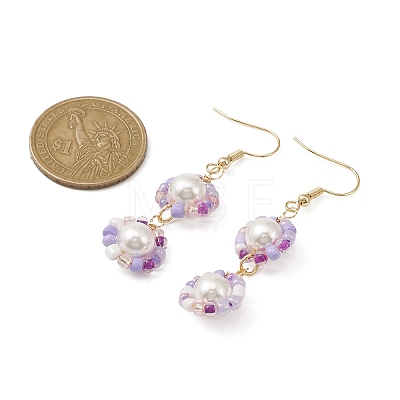 Glass Seed & Shell Pearl Beaded Flower Dangle Earrings EJEW-JE05275-1
