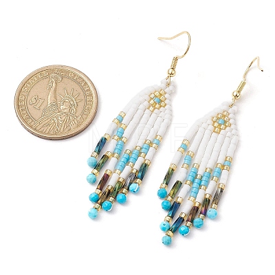 Woven Seed Beads & Natural Magnesite Tassel Earrings EJEW-MZ00154-04-1