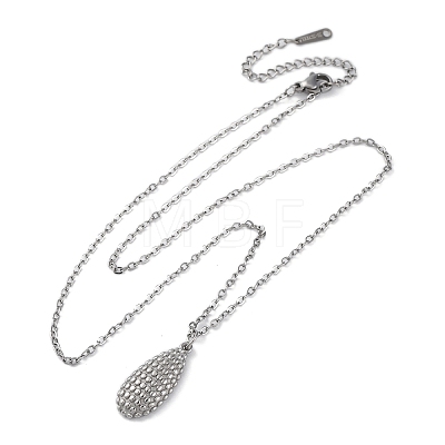 Anti-Tarnish 304 Stainless Steel Textured Teardrop Pendant Cable Chain Necklaces for Women STAS-Z114-17P-1