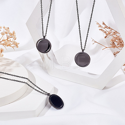 3Pcs Stainless Steel Rotatable Blank Flat Round Pendant Necklaces for Women Men NJEW-SC0001-81-1