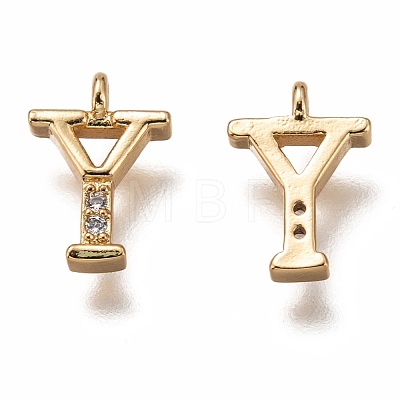 Brass Micro Pave Clear Cubic Zirconia Charms ZIRC-B002-39G-Y-1