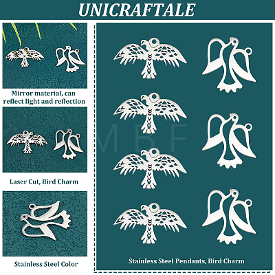 Unicraftale 16Pcs 2 Styles 304 Stainless Steel Pendants STAS-UN0050-33-1