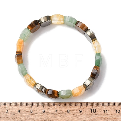 Oval Natural Pyrite & Green Aventurine & Tiger Eye & Quartz Crystal Beads Stretch Bracelets for Unisex BJEW-Z149-05B-1
