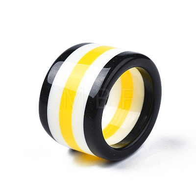 Resin Stripe Patter Wide Band Finger Ring for Women RJEW-T022-008-1